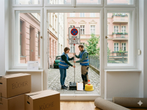 Umzugsservice mit Halteverbotszone in engen Straßen in Berlin
